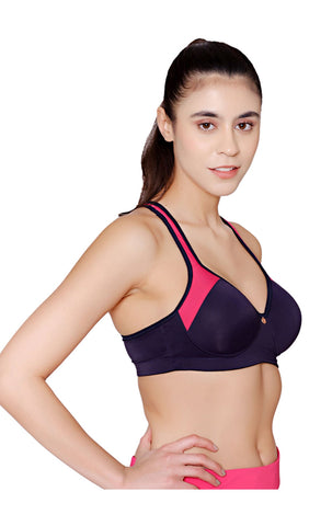 Bodycare Polyamide spandex broad straps seamless padded sports bra-1624NAV