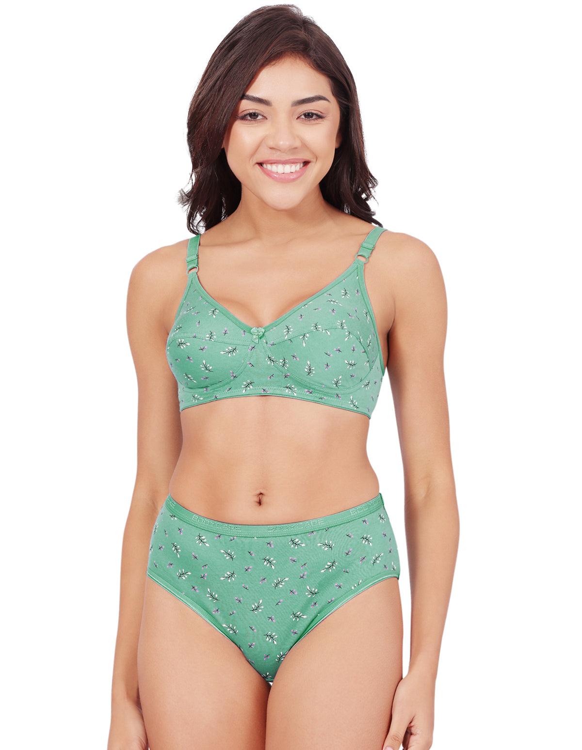 Bodycare Women's Assorted Prints Combed Cotton Bra & Panty Set – Green (6450C)