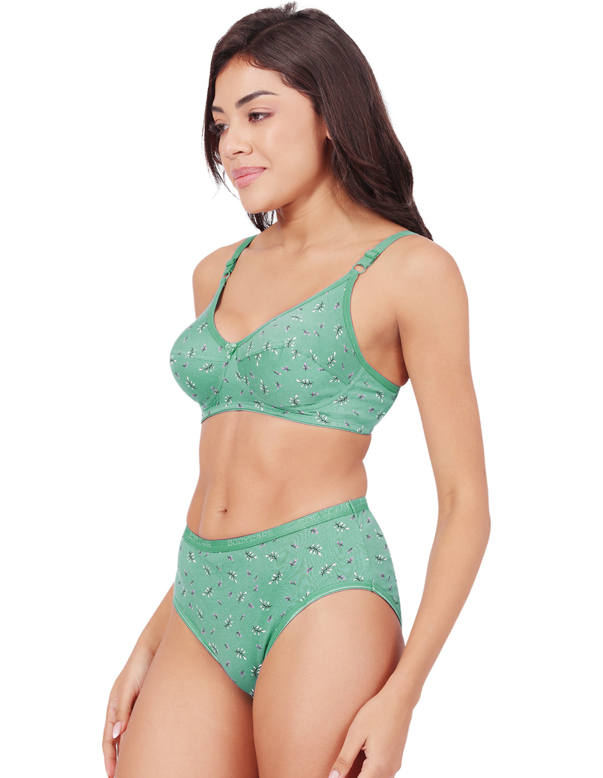 Bodycare Women's Assorted Prints Combed Cotton Bra & Panty Set – Green (6450C)