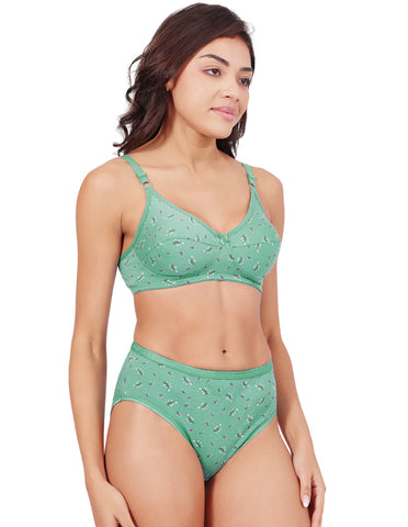 Bodycare Women's Assorted Prints Combed Cotton Bra & Panty Set – Green (6450C)