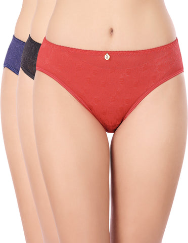 Bodycare Mid Rise Self Design Panty (Pack of 3) - Multicolor - 2989
