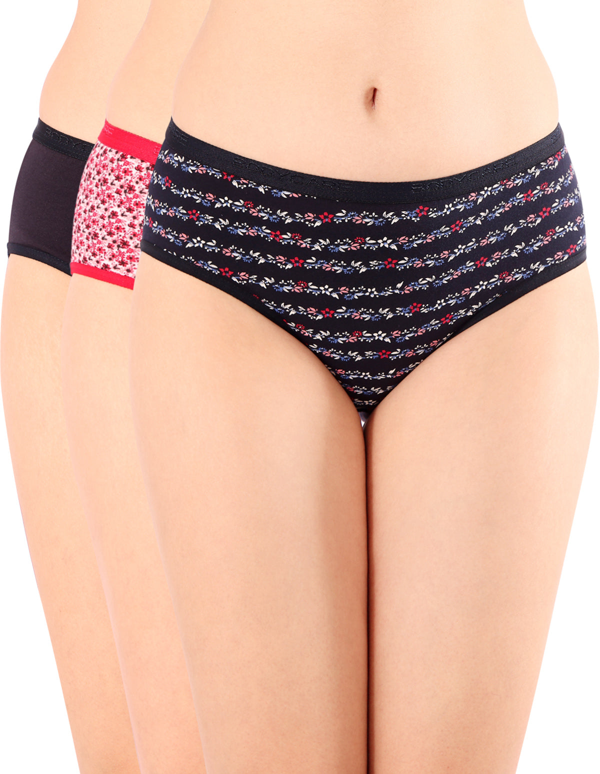 Bodycare Mid Rise Self Design Panty (Pack of 3) - Multicolor - 4269