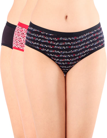Bodycare Mid Rise Self Design Panty (Pack of 3) - Multicolor - 4269