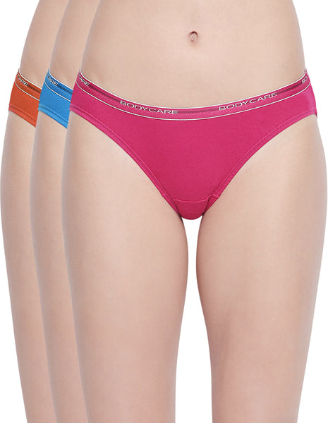 BODYCARE Pack of 3 Bikini Style Cotton Briefs in Assorted colors with Broad elastic band-E45D