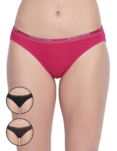 BODYCARE Pack of 3 Bikini Style Cotton Briefs in Assorted colors with Broad elastic band-E45D