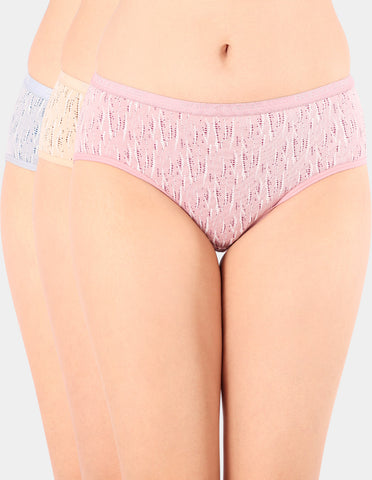 Bodycare Mid Rise Self Design Panty (Pack of 3) - Multicolor - 5208