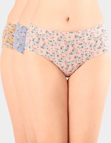 Bodycare Mid Rise Floral Print Panty (Pack of 3) - Multicolor - 5426
