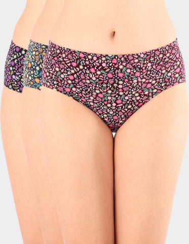 Bodycare Mid Rise Floral Print Panty (Pack of 3) - Multicolor - 5428