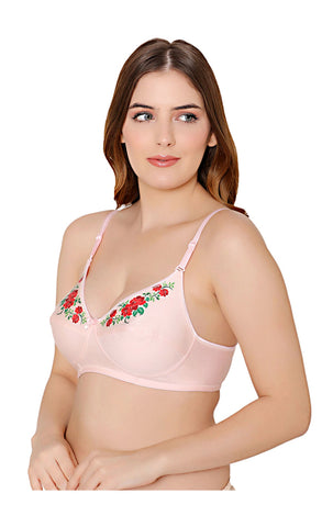 Bodycare polycotton wirefree convertible straps floral cup non padded bra-5510ECRU