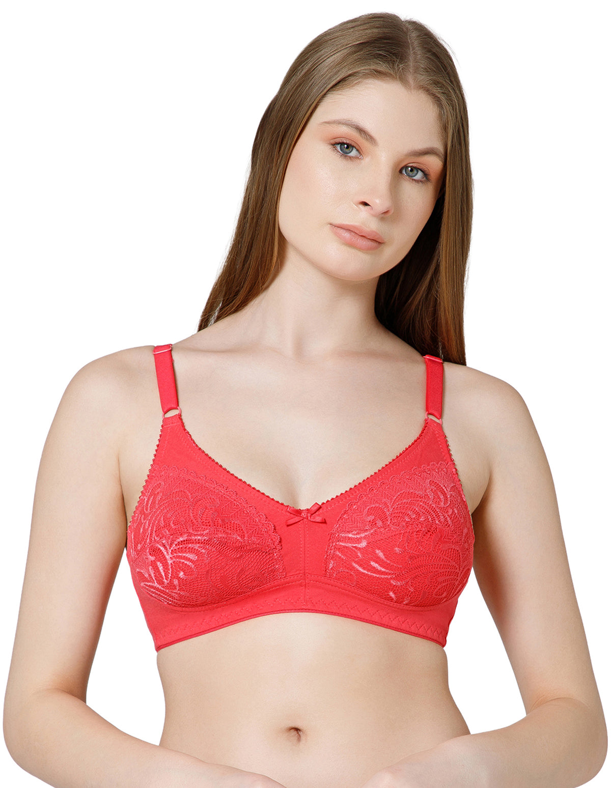 Cotton Net Wirefree Full Coverage Bra for Daily Wear - Coral (#5517CO)