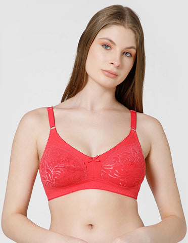 Cotton Net Wirefree Full Coverage Bra for Daily Wear - Coral (#5517CO)