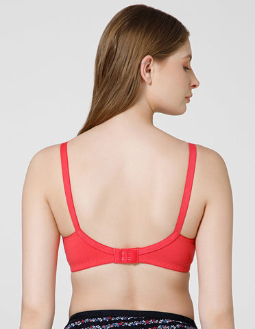 Cotton Net Wirefree Full Coverage Bra for Daily Wear - Coral (#5517CO)
