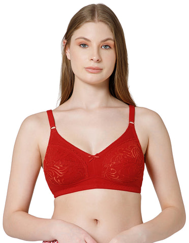 Cotton Net Wirefree Full Coverage Bra for Daily Wear - Red (#5517RED)