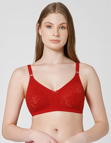 Cotton Net Wirefree Full Coverage Bra for Daily Wear - Red (#5517RED)