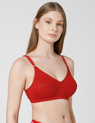 Cotton Net Wirefree Full Coverage Bra for Daily Wear - Red (#5517RED)