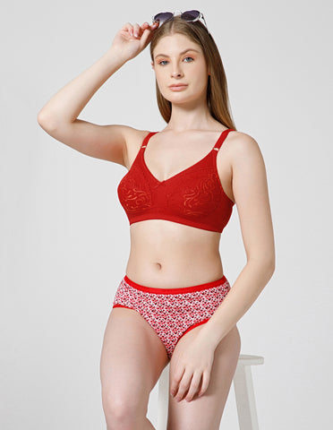 Cotton Net Wirefree Full Coverage Bra for Daily Wear - Red (#5517RED)