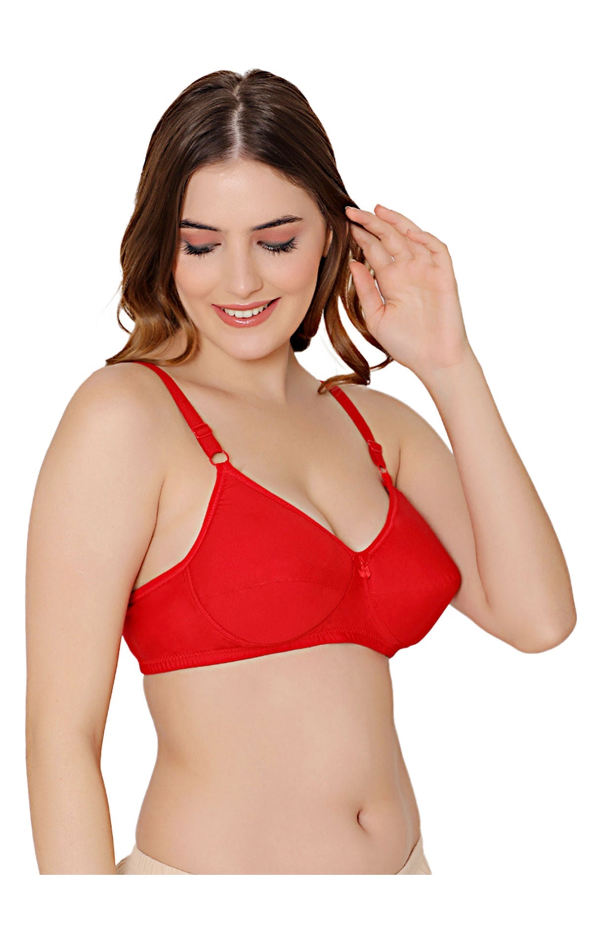 Bodycare cotton wirefree adjustable straps soft cup padded bra-5543RED