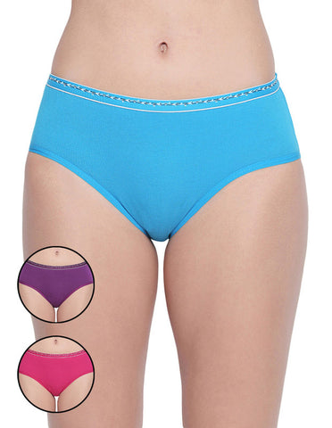 BODYCARE Pack of 3 Hipster Style Cotton Briefs in Assorted colors with Broad elastic band-E56