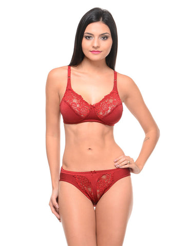 Bodycare Bridal Maroon color Bra & Panty Set in Nylon Elastane-6403MH