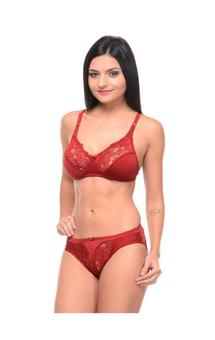 Bodycare Bridal Maroon color Bra & Panty Set in Nylon Elastane-6403MH