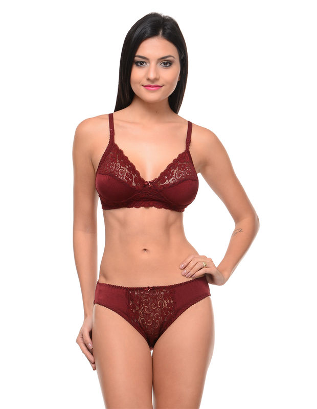 Bodycare Bridal Maroon color Bra & Panty Set in Nylon Elastane-6404MH