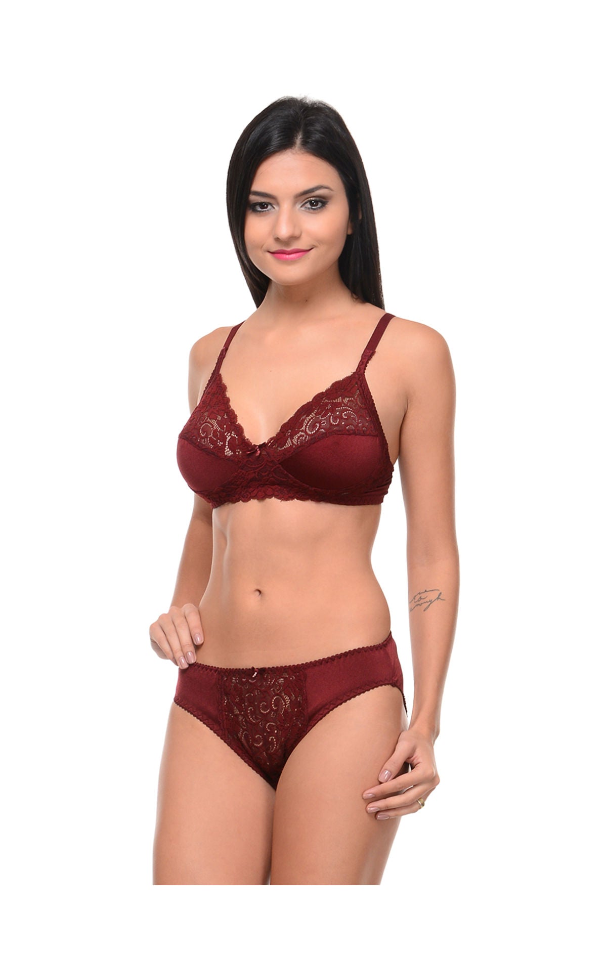 Bodycare Bridal Maroon color Bra & Panty Set in Nylon Elastane-6404MH