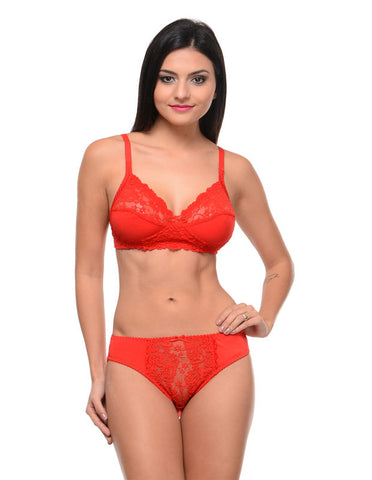 Bodycare Bridal Red color Bra & Panty Set in Nylon Elastane-6404RE