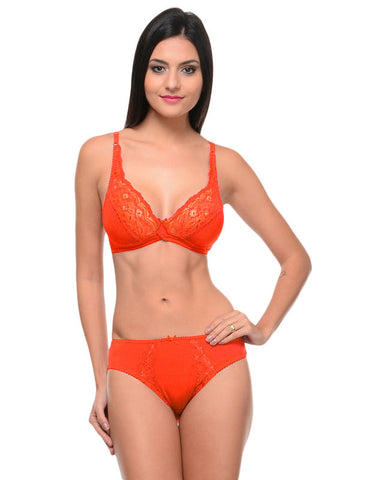 Bodycare Bridal Orange color Bra & Panty Set in Nylon Elastane-6407ORG