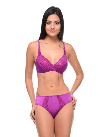 Bodycare Bridal Purple color Bra & Panty Set in Nylon Elastane-6407PU