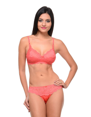 Bodycare Bridal Coral color Bra & Panty Set in Nylon Elastane-6408CO