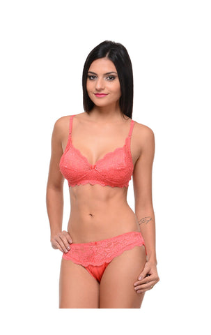 Bodycare Bridal Coral color Bra & Panty Set in Nylon Elastane-6408CO