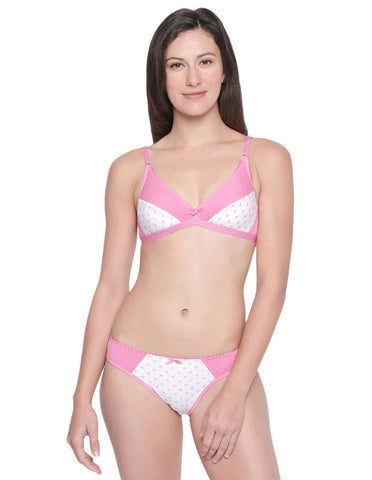 BODYCARE Bridal Bra & Panty Printed Lingerie Set in Pink & White Colour - 6411PRT-2