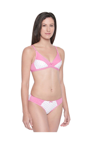 BODYCARE Bridal Bra & Panty Printed Lingerie Set in Pink & White Colour - 6411PRT-2