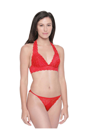 BODYCARE Bridal Red Halter Neck Bra & Panty Lingerie Set - 6414RED