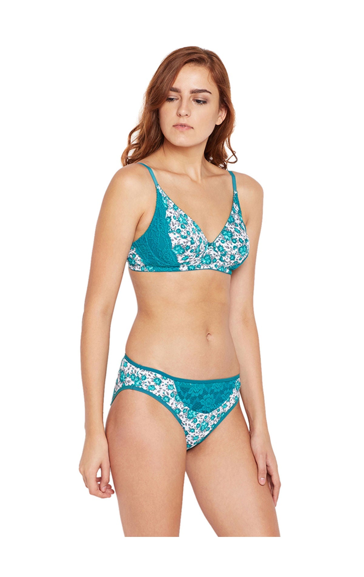 BODYCARE Bridal Green Bra & Panty Printed Lingerie Set - 6420-GRN