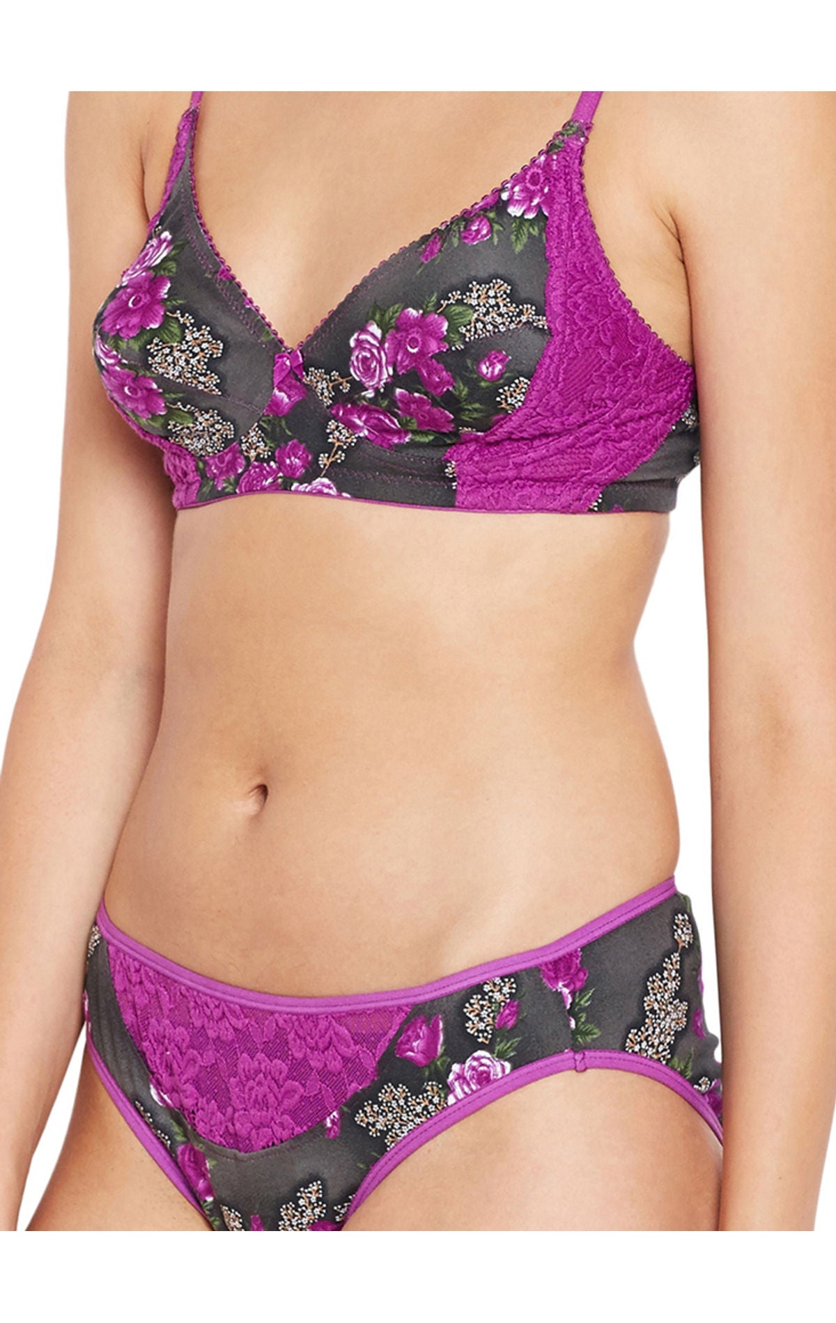 BODYCARE Bridal Purple Bra & Panty Printed Lingerie Set - 6420-PUR