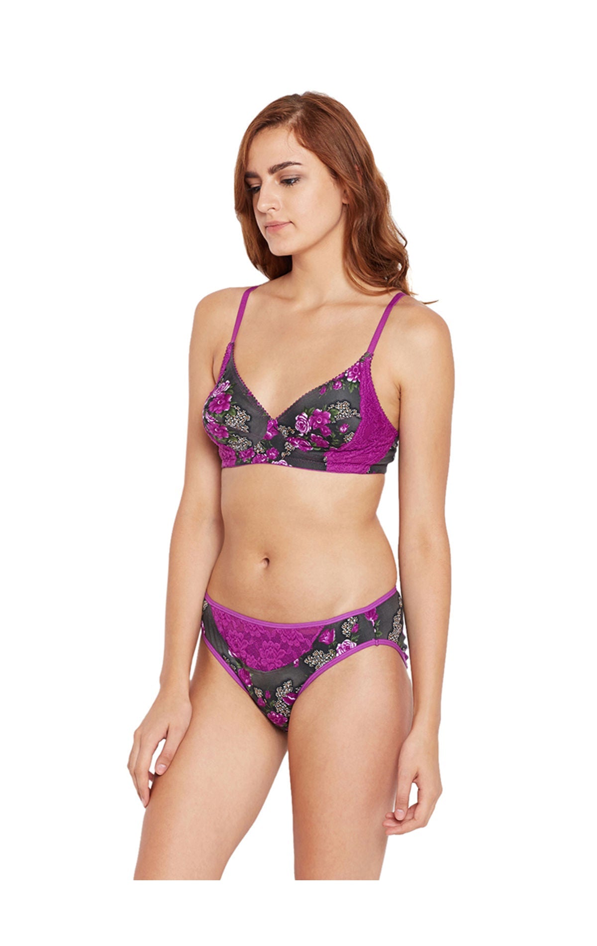 BODYCARE Bridal Purple Bra & Panty Printed Lingerie Set - 6420-PUR