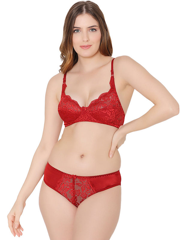 Bodycare women combed cotton printed maroon bra & panty set-6436MH