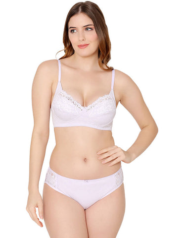 Bodycare women combed cotton embroidered lavender bra & panty set-6439LAV