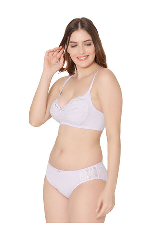 Bodycare women combed cotton embroidered lavender bra & panty set-6439LAV