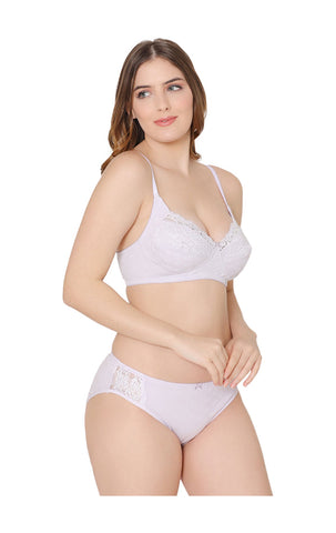 Bodycare women combed cotton embroidered lavender bra & panty set-6439LAV