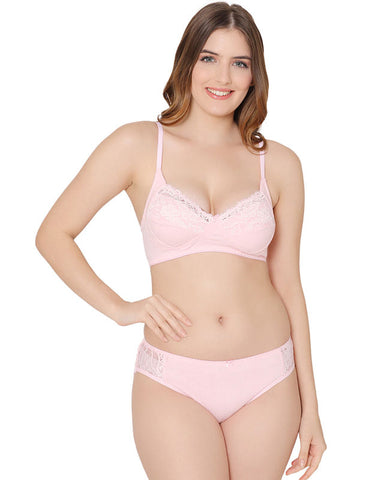 Bodycare women combed cotton embroidered pink bra & panty set-6439PI