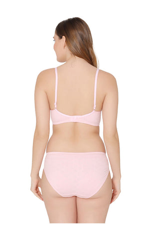 Bodycare women combed cotton embroidered pink bra & panty set-6439PI