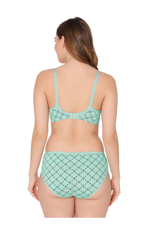 Bodycare women combed cotton printed green bra & panty set-6448GRN