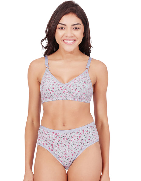 Bodycare Women's Assorted Prints Combed Cotton Bra & Panty Set – Grey (6450A)