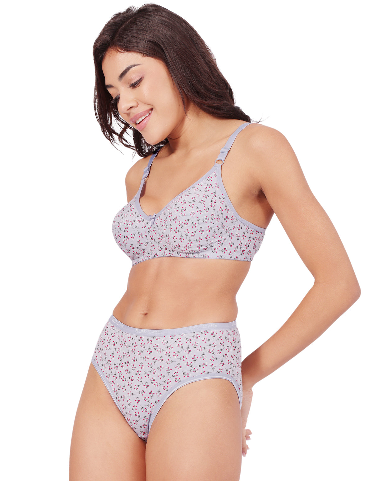 Bodycare Women's Assorted Prints Combed Cotton Bra & Panty Set – Grey (6450A)