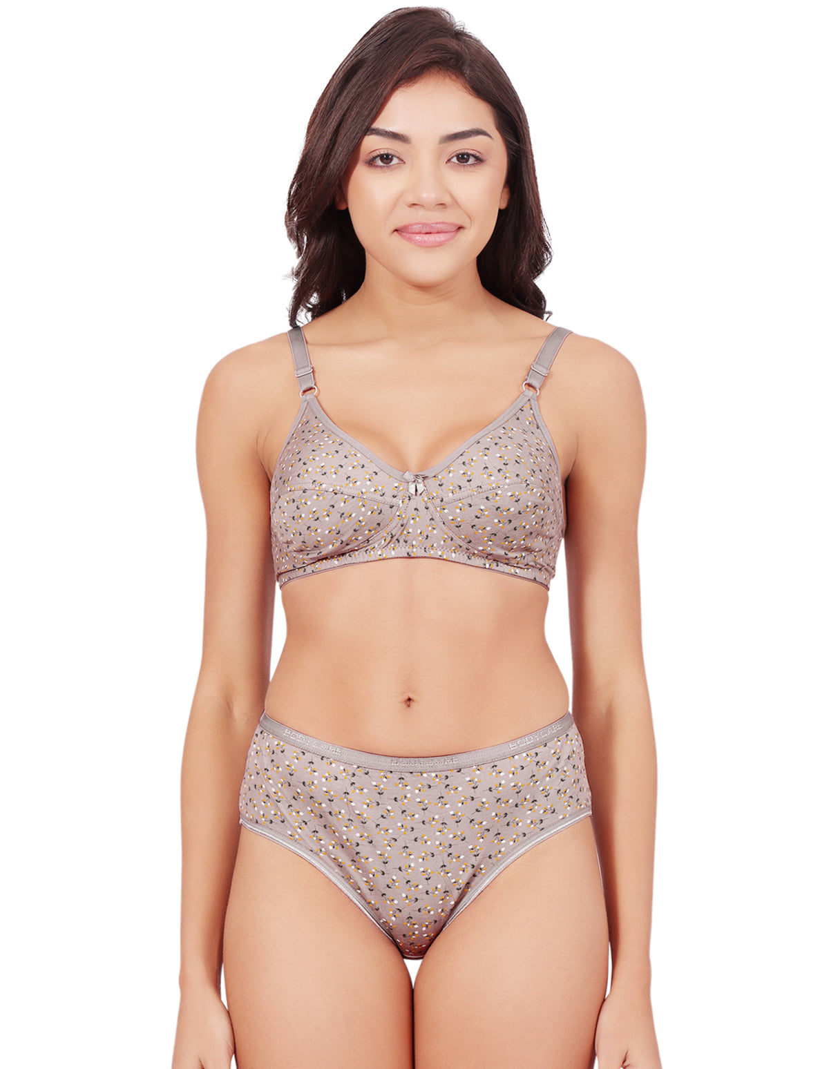 Bodycare Women's Assorted Prints Combed Cotton Bra & Panty Set – Lt-Brown (6450A)