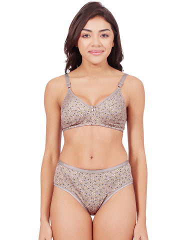 Bodycare Women's Assorted Prints Combed Cotton Bra & Panty Set – Lt-Brown (6450A)