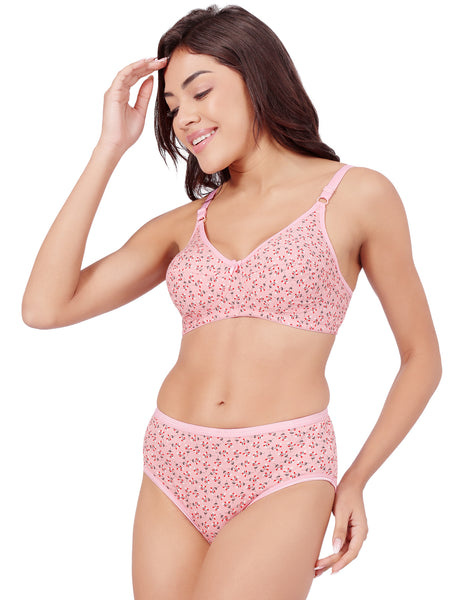 Bodycare Women's Assorted Prints Combed Cotton Bra & Panty Set – PINK (6450A)