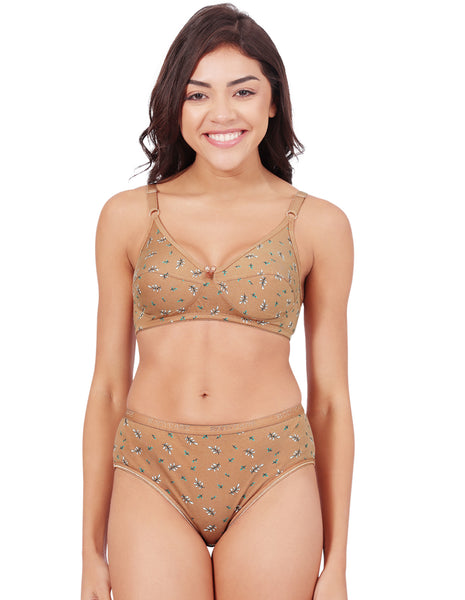 Bodycare Women's Assorted Prints Combed Cotton Bra & Panty Set – Mustard (6450C)